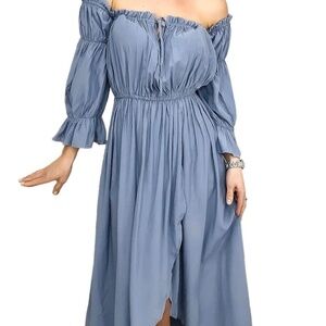 Anna-kaci Casual Boho Long Sleeve Off Shoulder Renaissance Dress